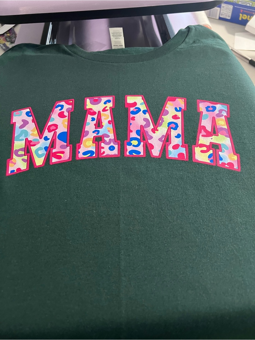 Hanes Dark Green Short Sleeve Tee with Multicolor 'MAMA' Graphic
